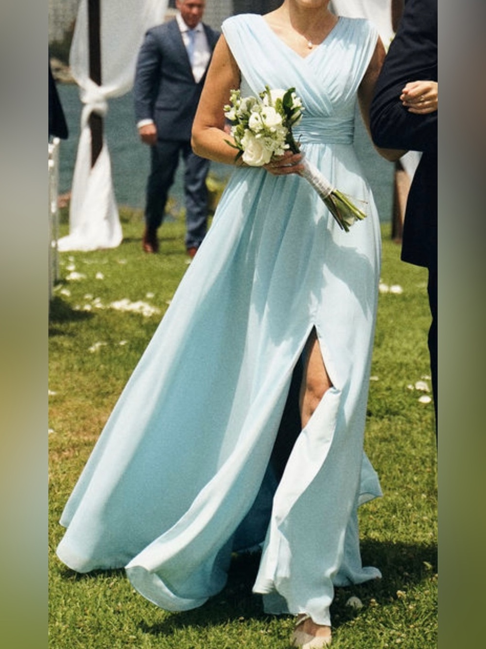 Sky Blue A-Line V-Neck Chiffon Evening Dress Petite Custom size